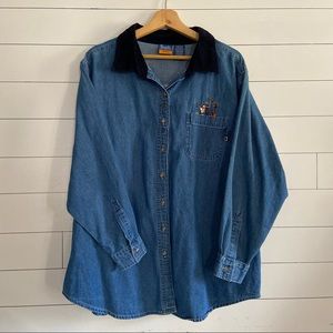 Denim Button-Up Shirt with Embroidered Detail With Tigger